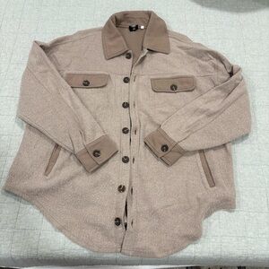 PacSun Homecoming Button Down Fleece Shirt Taupe Brown Shacket Oversized XS/S